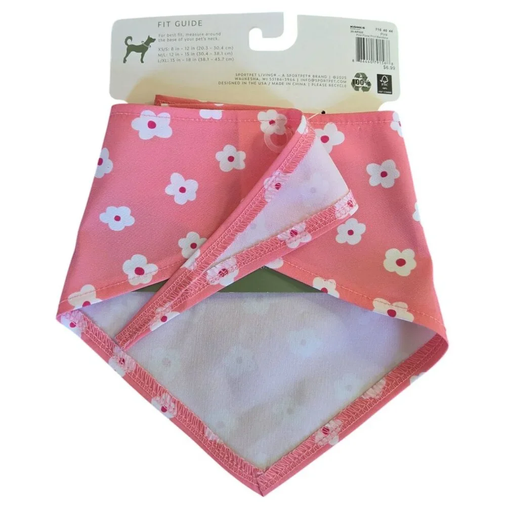 Pink Floral Dog Bandana - Medium/Large